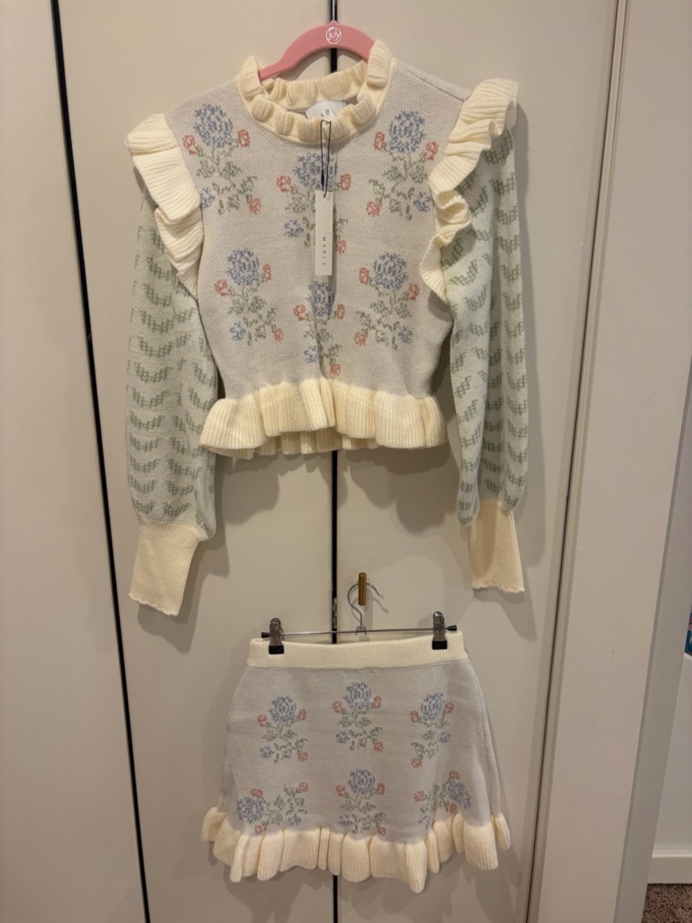 Floral Ruffle Knit Sweater & Skirt Set -NWT MABLE SET